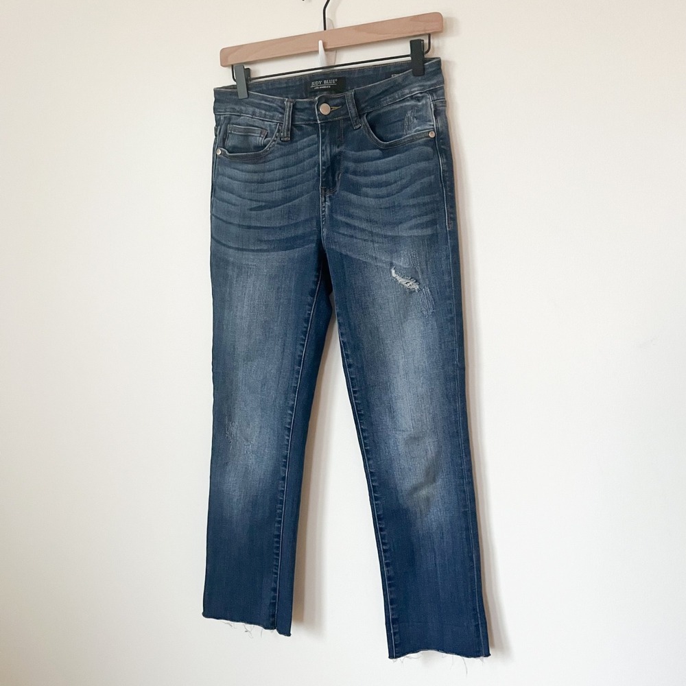 Judy Blue Straight Fit Distressed Denim Jeans Womens 28 Dark Wash Straight Leg - Picture 2 of 14